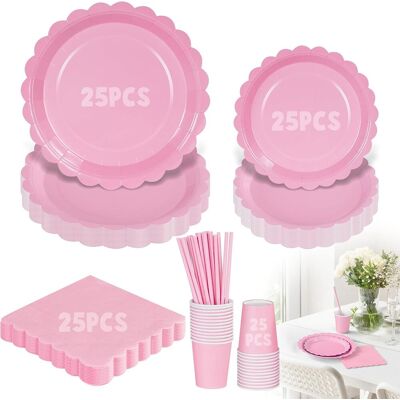 GRASSLIN 125 Pièces Vaisselle Jetable, Assiettes Carton 23cm, Dessert 18cm, Gobelets 260ml, Serviettes, Pailles, Fête Anniversaire 25 Invités - Publicité GRASSLIN 125 Pièces Vaisselle Jetable, Assiettes Carton 23cm, Dessert 18cm, Gobelets 260ml, Serviettes, Pailles, Fête Anniversaire 25 Invités - Publicité