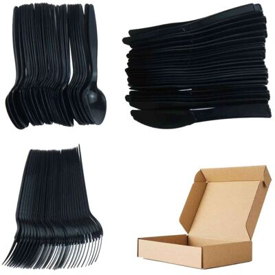 ALVIOR Couteaux Fourchettes Cuillères En Plastique - Lot De 90 Pièces Noir - Vaisselle Jetable Pour Mariages Fêtes Pique-niques Camping - 30 Pièces Chaque - Publicité ALVIOR Couteaux Fourchettes Cuillères En Plastique - Lot De 90 Pièces Noir - Vaisselle Jetable Pour Mariages Fêtes Pique-niques Camping - 30 Pièces Chaque - Publicité