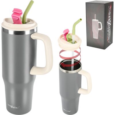 OEM Mug Isotherme Avec Anse En Paille Pour Café Ou Thé, Étanche, 1200 Ml - Gris - Publicité OEM Mug Isotherme Avec Anse En Paille Pour Café Ou Thé, Étanche, 1200 Ml - Gris - Publicité