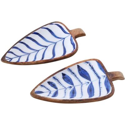 OEM 2 Plateaux De Service En Bois Forme Feuille, 21 X 10 Cm, Décoration Bleu Royal Sur Fond Blanc, Pour Amuse-bouches Et Desserts - Publicité OEM 2 Plateaux De Service En Bois Forme Feuille, 21 X 10 Cm, Décoration Bleu Royal Sur Fond Blanc, Pour Amuse-bouches Et Desserts - Publicité