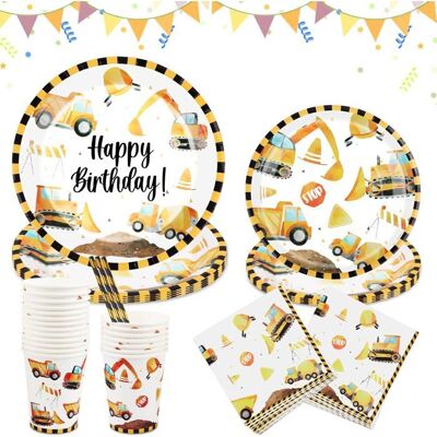 OEM 80 Pièces Vaisselle Jetable Anniversaire, Thème Chantier Camion, Biodégradable, Orange-blanc, Pour 16 Personnes - Publicité OEM 80 Pièces Vaisselle Jetable Anniversaire, Thème Chantier Camion, Biodégradable, Orange-blanc, Pour 16 Personnes - Publicité