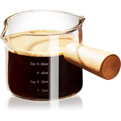 OEM 1 Tasse À Mesurer, Verre Borosilicate, Double Bec Verseur, Poignée En Bois, 75 Ml, Pour Café - Publicité OEM 1 Tasse À Mesurer, Verre Borosilicate, Double Bec Verseur, Poignée En Bois, 75 Ml, Pour Café - Publicité
