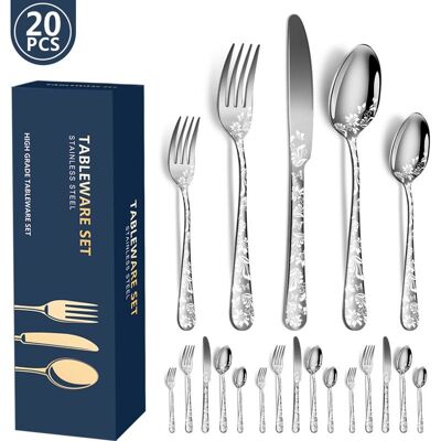 ECLAIRAGE DESIGN Couverts Pour 4 Personnes, Ensemble De 20 Pièces En Acier Inoxydable, Motif Argenté Poli Comprenant Couteaux, Fourchettes Et Cuillères À Café /salle À Manger/fêtes - Publicité ECLAIRAGE DESIGN Couverts Pour 4 Personnes, Ensemble De 20 Pièces En Acier Inoxydable, Motif Argenté Poli Comprenant Couteaux, Fourchettes Et Cuillères À Café /salle À Manger/fêtes - Publicité