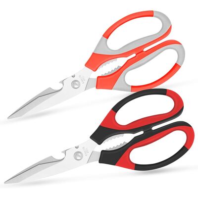 OEM Lot De 2 Ciseaux De Cuisine Multifonction, Lames Acier Inoxydable, Poignée Douce, Rouge/noir/orange/gris - Publicité OEM Lot De 2 Ciseaux De Cuisine Multifonction, Lames Acier Inoxydable, Poignée Douce, Rouge/noir/orange/gris - Publicité