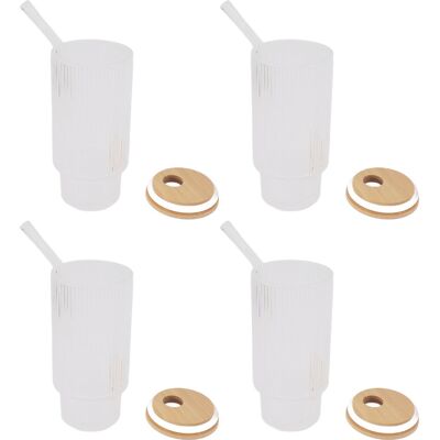 MCKENSA Verres À Boire Vintage De 325 Ml (11 Oz) Avec Couvercles En Bambou, Pailles Pour Café Glacé, Cocktails Et Smoothies. Publicité MCKENSA Verres À Boire Vintage De 325 Ml (11 Oz) Avec Couvercles En Bambou, Pailles Pour Café Glacé, Cocktails Et Smoothies. Publicité