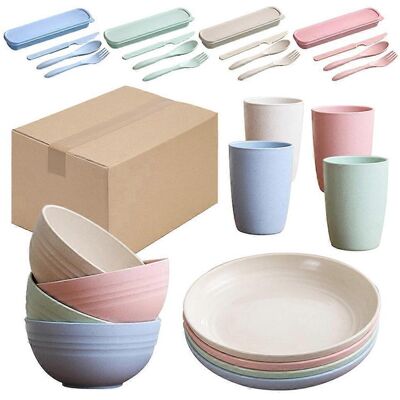 ALLAUVE 28 Pièces De Vaisselle Whea Sraw, Assiette Colorée, Bol, Tasse, Couteau, Fourchette, Cuillère - Publicité ALLAUVE 28 Pièces De Vaisselle Whea Sraw, Assiette Colorée, Bol, Tasse, Couteau, Fourchette, Cuillère - Publicité