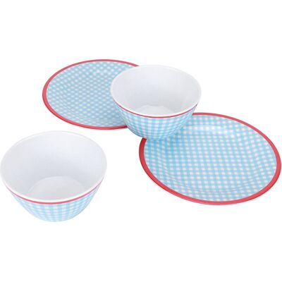 MCKENSA Ensemble De 4 Assiettes À Salade En Porcelaine Imitation Bleu Clair À Motif Quadrillé. Publicité MCKENSA Ensemble De 4 Assiettes À Salade En Porcelaine Imitation Bleu Clair À Motif Quadrillé. Publicité