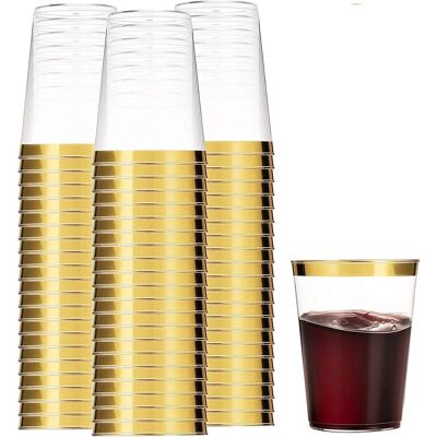 GRASSLIN 50 Verres À Vin, Bordure Dorée, Plastique Ps, 360ml, Réutilisables, Pour Fêtes Et Mariages - Publicité GRASSLIN 50 Verres À Vin, Bordure Dorée, Plastique Ps, 360ml, Réutilisables, Pour Fêtes Et Mariages - Publicité