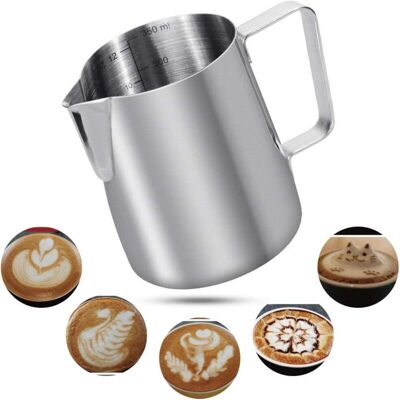 OEM Pot À Lait En Acier Inoxydable 304 De 350 Ml, Pichet Gradué Pour Mousser Le Lait Et Préparer Des Cappuccinos - Publicité OEM Pot À Lait En Acier Inoxydable 304 De 350 Ml, Pichet Gradué Pour Mousser Le Lait Et Préparer Des Cappuccinos - Publicité