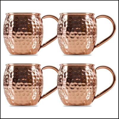 ALVIOR Gobelet Moscow Mule - Cuivre Massif Extérieur - Intérieur Acier Inoxydable 304 - 450 Ml - Design Martelé - Pour Cocktails Froids - Lot De 4 - Publicité ALVIOR Gobelet Moscow Mule - Cuivre Massif Extérieur - Intérieur Acier Inoxydable 304 - 450 Ml - Design Martelé - Pour Cocktails Froids - Lot De 4 - Publicité