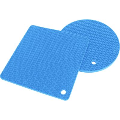MCKENSA Lot De 5 Dessous De Plat En Silicone Alvéolé (2 Ronds Et 3 Carrés), Bleus, Pour Plats Chauds Et Tables. Publicité MCKENSA Lot De 5 Dessous De Plat En Silicone Alvéolé (2 Ronds Et 3 Carrés), Bleus, Pour Plats Chauds Et Tables. Publicité