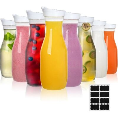 OEM Carafes À Eau En Plastique Transparent 1 L (lot De 8) Avec Couvercle À Rabat Et Col Étroit Pour Jus, Thé Glacé, Lait Et Limonade - Publicité OEM Carafes À Eau En Plastique Transparent 1 L (lot De 8) Avec Couvercle À Rabat Et Col Étroit Pour Jus, Thé Glacé, Lait Et Limonade - Publicité