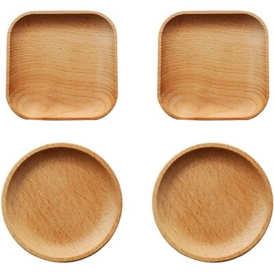 GRASSLIN 4 Pièces Assiettes En Bois De Hêtre 12cm, Design Carré Ou Rond, Pour Snack Et Dessert, Usage Domestique - Publicité GRASSLIN 4 Pièces Assiettes En Bois De Hêtre 12cm, Design Carré Ou Rond, Pour Snack Et Dessert, Usage Domestique - Publicité