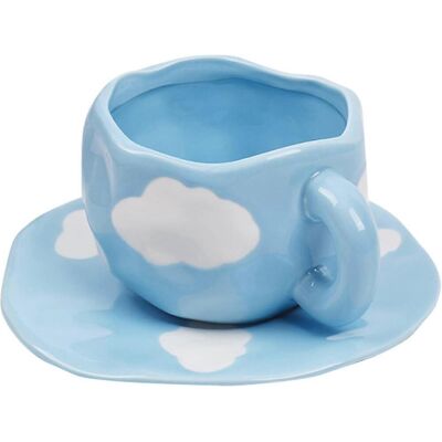 HONORNIC Ensemble Tasse À Café En Céramique Avec Soucoupe, Motif Nuage Mignon Pour Le Bureau Et La Maison, 300 Ml (10 Oz), Ciel Bleu Et Nuages Blancs. Publicité HONORNIC Ensemble Tasse À Café En Céramique Avec Soucoupe, Motif Nuage Mignon Pour Le Bureau Et La Maison, 300 Ml (10 Oz), Ciel Bleu Et Nuages Blancs. Publicité