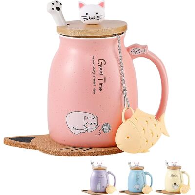 LBJFYHJN Tasse Céramique Chat - 1 Unité - Design Mignon - Avec Couvercle Et Cuillère - Pour Café Thé Lait - 380ml - Publicité LBJFYHJN Tasse Céramique Chat - 1 Unité - Design Mignon - Avec Couvercle Et Cuillère - Pour Café Thé Lait - 380ml - Publicité