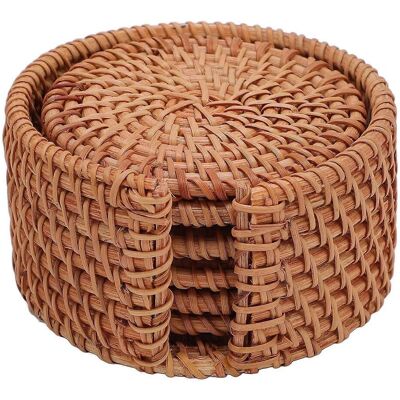 FLAMMKRAFT Lot De 6 Dessous De Verre En Rotin Tressé À La Main Avec Support, Pour Tasses, Assiettes, Plats Et Casseroles. Dessous De Plat Isolants De 8 Cm. Publicité FLAMMKRAFT Lot De 6 Dessous De Verre En Rotin Tressé À La Main Avec Support, Pour Tasses, Assiettes, Plats Et Casseroles. Dessous De Plat Isolants De 8 Cm. Publicité