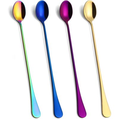ALVIOR Cuillère À Long Manche - Acier Inoxydable - 24 Cm - Pour Thé Glacé Crème Glacée Café - Lot De 4 - Publicité ALVIOR Cuillère À Long Manche - Acier Inoxydable - 24 Cm - Pour Thé Glacé Crème Glacée Café - Lot De 4 - Publicité