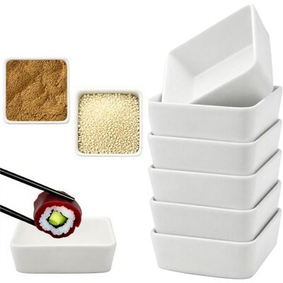 GRASSLIN 6 Bols, Céramique, Carrés, 8,2x8,2x3cm, Blanc, Sauce, Sushi, Condiments, Restaurant - Publicité GRASSLIN 6 Bols, Céramique, Carrés, 8,2x8,2x3cm, Blanc, Sauce, Sushi, Condiments, Restaurant - Publicité