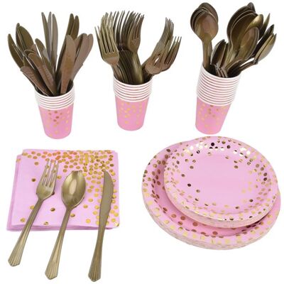 OEM 24 Assiettes En Papier Rose, Motif Pois Doré, Élégant, Jetables, Pour Anniversaire Et Mariage - Publicité OEM 24 Assiettes En Papier Rose, Motif Pois Doré, Élégant, Jetables, Pour Anniversaire Et Mariage - Publicité