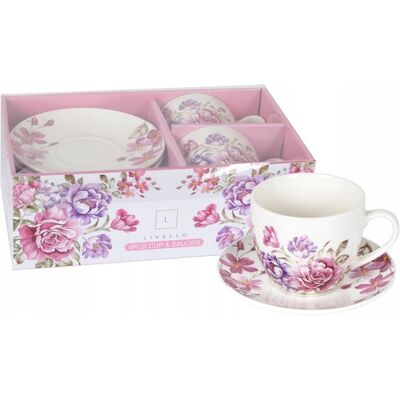 OEM Ensemble De 2 Tasses En Porcelaine Livello Avec Soucoupe, 250 Ml / 14 Cm, Motif Fleurs. Publicité OEM Ensemble De 2 Tasses En Porcelaine Livello Avec Soucoupe, 250 Ml / 14 Cm, Motif Fleurs. Publicité