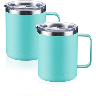 LAVVE Gobelet Isotherme En Acier Inoxydable De 35 Cl Avec Anse - Double Paroi Et Couvercle Pour Boissons Chaudes Et Froides - Vert Menthe - Lot De 2 - Publicité LAVVE Gobelet Isotherme En Acier Inoxydable De 35 Cl Avec Anse - Double Paroi Et Couvercle Pour Boissons Chaudes Et Froides - Vert Menthe - Lot De 2 - Publicité