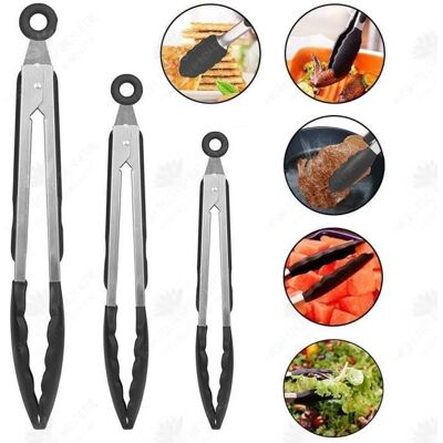 OEM 3 Pinces À Salade Barbecue En Silicone Et Acier Inoxydable 7,9,12 Pouces Résistantes À La Chaleur Ustensiles De Cuisine Extérieure - Publicité OEM 3 Pinces À Salade Barbecue En Silicone Et Acier Inoxydable 7,9,12 Pouces Résistantes À La Chaleur Ustensiles De Cuisine Extérieure - Publicité