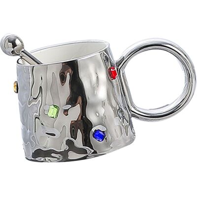 MCKENSA Mug En Céramique Décoré De Pierres Colorées, Tasse À Thé Simple Et Élégante Avec Anse Ronde, Idéale Pour La Maison Ou Les Voyages, Couleur Argent. Publicité MCKENSA Mug En Céramique Décoré De Pierres Colorées, Tasse À Thé Simple Et Élégante Avec Anse Ronde, Idéale Pour La Maison Ou Les Voyages, Couleur Argent. Publicité