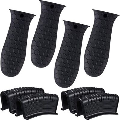 OEM Lot De 8 Maniques En Silicone Avec Poignées En Fonte, Résistantes À La Chaleur, Antidérapantes Et Réutilisables Pour Poêles (noires) - Publicité OEM Lot De 8 Maniques En Silicone Avec Poignées En Fonte, Résistantes À La Chaleur, Antidérapantes Et Réutilisables Pour Poêles (noires) - Publicité