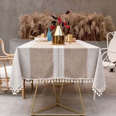 BSIOFF Nappe Anti-taches Rectangulaire, Nappe En Lin De Coton Avec Bord Nappe. Couverture Lavable En Poudre Pour Table À Manger (marron Clair, 140 X 220 Cm) - Publicité BSIOFF Nappe Anti-taches Rectangulaire, Nappe En Lin De Coton Avec Bord Nappe. Couverture Lavable En Poudre Pour Table À Manger (marron Clair, 140 X 220 Cm) - Publicité
