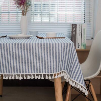 OEM Nappe Rectangle Nappes Nappe À Pampilles Rayées Protection De Table Jupe De Table En Lin Table À Manger De Cuisine (rayures Bleues/blanches, 140×250cm) - Publicité OEM Nappe Rectangle Nappes Nappe À Pampilles Rayées Protection De Table Jupe De Table En Lin Table À Manger De Cuisine (rayures Bleues/blanches, 140×250cm) - Publicité