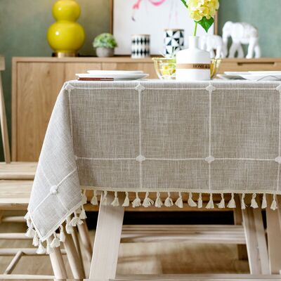 SANS MARQUE Nappe De Table Rectangulaire En Coton Et Lin Nappe Carreaux Kaki Imperméable Et Anti-taches Nappe Pour Table Avec Dentelle À Frange, 140x200 Cm, - Publicité SANS MARQUE Nappe De Table Rectangulaire En Coton Et Lin Nappe Carreaux Kaki Imperméable Et Anti-taches Nappe Pour Table Avec Dentelle À Frange, 140x200 Cm, - Publicité