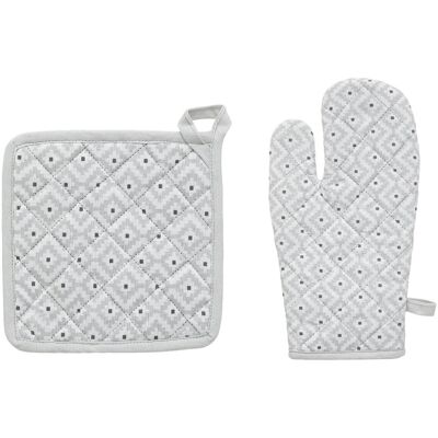 ATMOSPHERA Gant + Manique Imprimés 100% Coton - Gris - Gris - - Publicité ATMOSPHERA Gant + Manique Imprimés 100% Coton - Gris - Gris - - Publicité