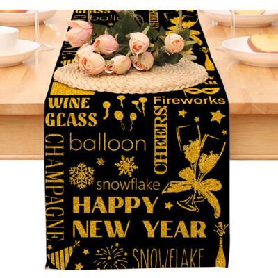 OEM Chemin De Table « Bonne Année », Nappe Noire Et Or À Pois Et Étoiles, Décoration Pour La Maison Et La Cuisine, Ambiance Champêtre, Linge De Table En Toile De Jute Pour Les Fêtes D'Hiver 2026 - Publicité OEM Chemin De Table « Bonne Année », Nappe Noire Et Or À Pois Et Étoiles, Décoration Pour La Maison Et La Cuisine, Ambiance Champêtre, Linge De Table En Toile De Jute Pour Les Fêtes D'Hiver 2026 - Publicité