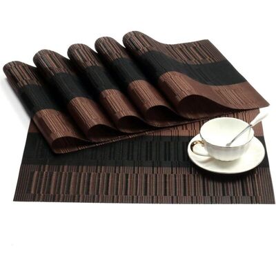 MOXIE 6pcs Sets De Table Anti-glissant En Pvc Napperon Lavables(45x30cm) Napperons Pour Cuisine, Salon, Jardin Ou Salle À Manger (noir-brun) - Publicité MOXIE 6pcs Sets De Table Anti-glissant En Pvc Napperon Lavables(45x30cm) Napperons Pour Cuisine, Salon, Jardin Ou Salle À Manger (noir-brun) - Publicité