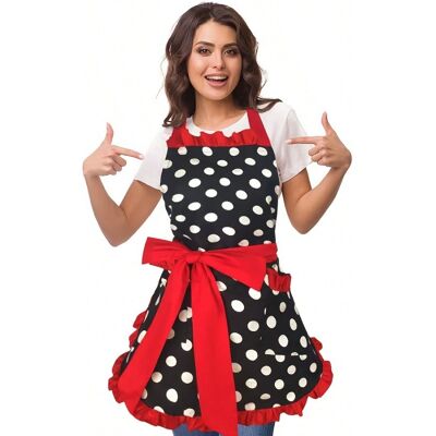 Generic Joli Tablier, Style Vintage À Pois Noirs, Côtés Plissés Rétro, Tablier De Cuisine Vintage Avec Poches, Convient Aux Femmes Et Aux Filles, Côtés Rouges - Publicité Generic Joli Tablier, Style Vintage À Pois Noirs, Côtés Plissés Rétro, Tablier De Cuisine Vintage Avec Poches, Convient Aux Femmes Et Aux Filles, Côtés Rouges - Publicité