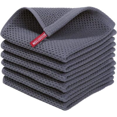 HONORNIC Lot De 6 Torchons De Cuisine 100 % Pur Coton, 30 X 30 Cm, Essuie-mains Très Absorbants Et Super Doux, Torchons À Vaisselle,gris - Publicité HONORNIC Lot De 6 Torchons De Cuisine 100 % Pur Coton, 30 X 30 Cm, Essuie-mains Très Absorbants Et Super Doux, Torchons À Vaisselle,gris - Publicité