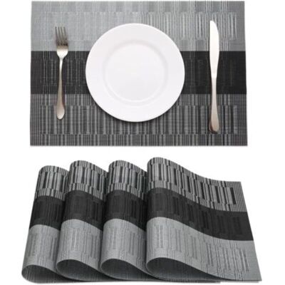 Vision Lot De 4 Sets De Table Noirs En Vinyle Tissé, Résistants À La Chaleur, Lavables Et Antidérapants, Pour Décoration De Table De Cuisine, Salle À Manger, Intérieur Ou Extérieur - Publicité Vision Lot De 4 Sets De Table Noirs En Vinyle Tissé, Résistants À La Chaleur, Lavables Et Antidérapants, Pour Décoration De Table De Cuisine, Salle À Manger, Intérieur Ou Extérieur - Publicité