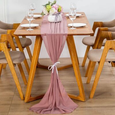 MOXIE Chemin De Table Moderne En Mousseline De Soie - 70 X 300 Cm - Lavable - Chemin De Table Décoratif En Tissu - Vieux Rose - Publicité MOXIE Chemin De Table Moderne En Mousseline De Soie - 70 X 300 Cm - Lavable - Chemin De Table Décoratif En Tissu - Vieux Rose - Publicité