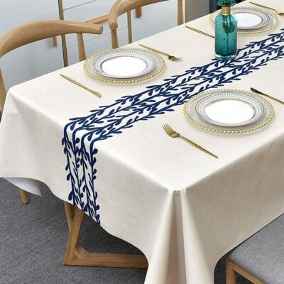 OEM Nappe Rectangulaire Plastique, Nappe Plastique Toile Cirée Rectangulaire Nappe Boheme Pour Décoration De Table À Manger De Cuisine (les Feuilles Bleues, 180x140cm) - Publicité OEM Nappe Rectangulaire Plastique, Nappe Plastique Toile Cirée Rectangulaire Nappe Boheme Pour Décoration De Table À Manger De Cuisine (les Feuilles Bleues, 180x140cm) - Publicité