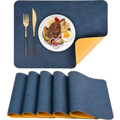 Vision Lot De 6 Sets De Table En Cuir Synthétique, Lavables, Imperméables Et Résistants À La Chaleur, Adaptés Aux Cuisines, Restaurants Et Hôtels, 44,5 X 30 Cm (bleu Et Jaune). Publicité Vision Lot De 6 Sets De Table En Cuir Synthétique, Lavables, Imperméables Et Résistants À La Chaleur, Adaptés Aux Cuisines, Restaurants Et Hôtels, 44,5 X 30 Cm (bleu Et Jaune). Publicité