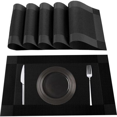 Vision Sets De Table Lavables, Lot De 6 Set De Table En 70% Pvc Et 30% Polyester, Antidérapant, Résistant À La Chaleur, Pour Table De Cuisine,noir - Publicité Vision Sets De Table Lavables, Lot De 6 Set De Table En 70% Pvc Et 30% Polyester, Antidérapant, Résistant À La Chaleur, Pour Table De Cuisine,noir - Publicité