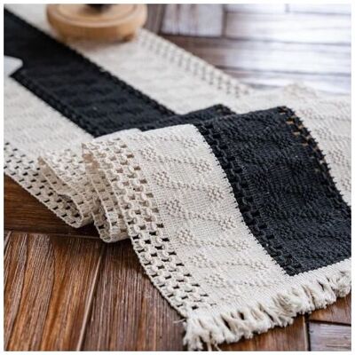 ABYSSE Chemin De Table Beige Crème Et Noir À Pompons, Tissé À La Main Pour Table De Cuisine Bohème (30 X 180 Cm) - Publicité ABYSSE Chemin De Table Beige Crème Et Noir À Pompons, Tissé À La Main Pour Table De Cuisine Bohème (30 X 180 Cm) - Publicité
