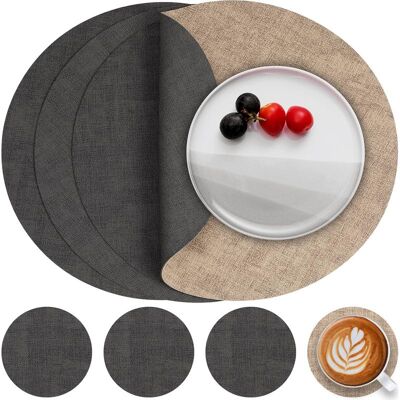 Vision Ensemble De 4 Sets De Table Et Sous-verres En Cuir, Sets De Table Ronds Antidérapants Double Face, Lavables, Sets De Table En Plastique Résistant À La Chaleur (gris Beige, Ensemble De 4) - Publicité Vision Ensemble De 4 Sets De Table Et Sous-verres En Cuir, Sets De Table Ronds Antidérapants Double Face, Lavables, Sets De Table En Plastique Résistant À La Chaleur (gris Beige, Ensemble De 4) - Publicité