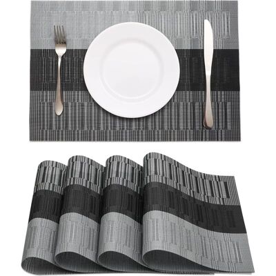 Vision Lot De 4 Sets De Table Noirs En Vinyle Tissé, Résistants À La Chaleur, Lavables Et Antidérapants, Pour Décoration De Table De Cuisine, Salle À Manger, Intérieur Ou Extérieur - Publicité Vision Lot De 4 Sets De Table Noirs En Vinyle Tissé, Résistants À La Chaleur, Lavables Et Antidérapants, Pour Décoration De Table De Cuisine, Salle À Manger, Intérieur Ou Extérieur - Publicité