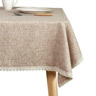 OEM Nappe Lavable En Toile De Jute De Campagne, Épaisse Marron, 140x180 Cm, Nappe Rectangulaire Recouverte De Bord En Dentelle, Adaptée À La Décoration De La Cuisine - Publicité OEM Nappe Lavable En Toile De Jute De Campagne, Épaisse Marron, 140x180 Cm, Nappe Rectangulaire Recouverte De Bord En Dentelle, Adaptée À La Décoration De La Cuisine - Publicité