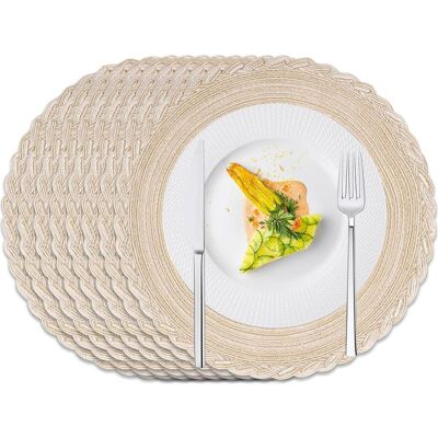 Vision Lot De 8 Sets De Table Ronds, Lavables, De Style Bohème, Résistants À La Chaleur, 38 Cm (beige, Bordure Florale) - Publicité Vision Lot De 8 Sets De Table Ronds, Lavables, De Style Bohème, Résistants À La Chaleur, 38 Cm (beige, Bordure Florale) - Publicité