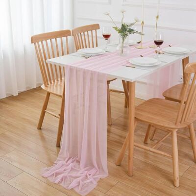 MOXIE Chemin De Table En Mousseline De Soie - 300 X 70 Cm - Rose - Publicité MOXIE Chemin De Table En Mousseline De Soie - 300 X 70 Cm - Rose - Publicité