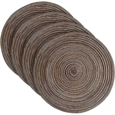 GRASSLIN Lot De 4 Sets De Table Ronds Tressés De 36 Cm - Lavables - Antidérapants - Résistants À La Chaleur - Pour Maison, Fête De Mariage - Café'café'café'- - Publicité GRASSLIN Lot De 4 Sets De Table Ronds Tressés De 36 Cm - Lavables - Antidérapants - Résistants À La Chaleur - Pour Maison, Fête De Mariage - Café'café'café'- - Publicité