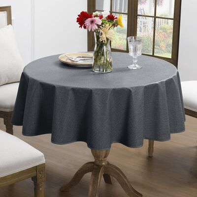 GRASSLIN 1 Nappe Ronde Toile Cirée Aspect Lin Anthracite Imperméable Résistante Intempéries Pour Jardin Terrasse Balcon - Publicité GRASSLIN 1 Nappe Ronde Toile Cirée Aspect Lin Anthracite Imperméable Résistante Intempéries Pour Jardin Terrasse Balcon - Publicité