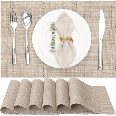 GRASSLIN Lot De 6 Sets De Table, Tissé En Vinyle, Résistant À La Chaleur, Antidérapant, Pour Cuisine Et Salle À Manger - Publicité GRASSLIN Lot De 6 Sets De Table, Tissé En Vinyle, Résistant À La Chaleur, Antidérapant, Pour Cuisine Et Salle À Manger - Publicité